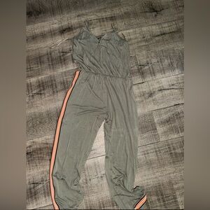 Ambiance Green and Orange Utility Jumpsuit with Elastic Waist